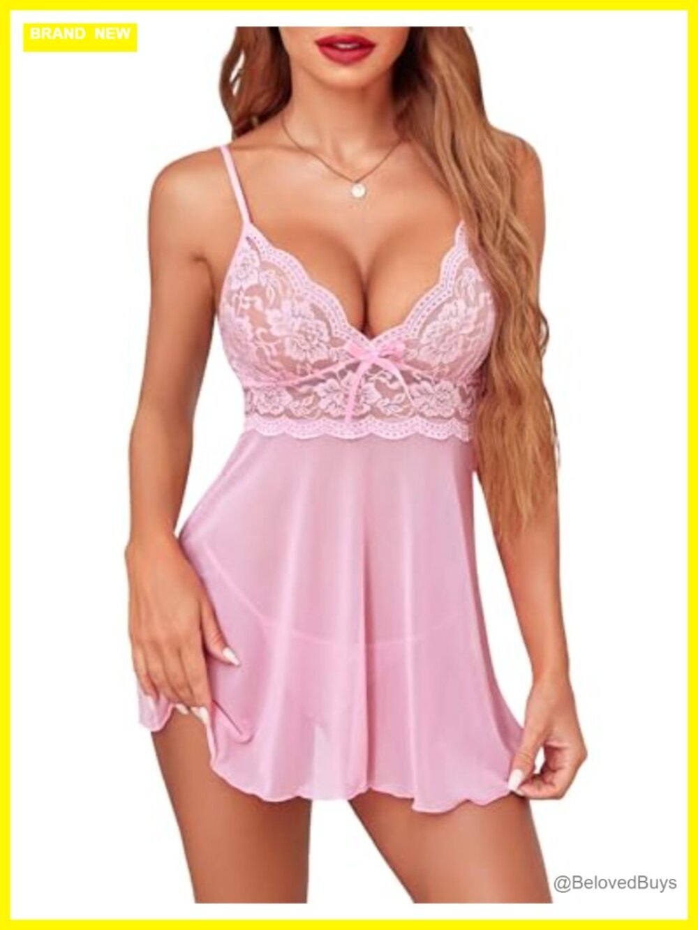 Avidlove Lace Babydoll Chemise Sheer Mesh Nightgown Lingerie Set with G-String